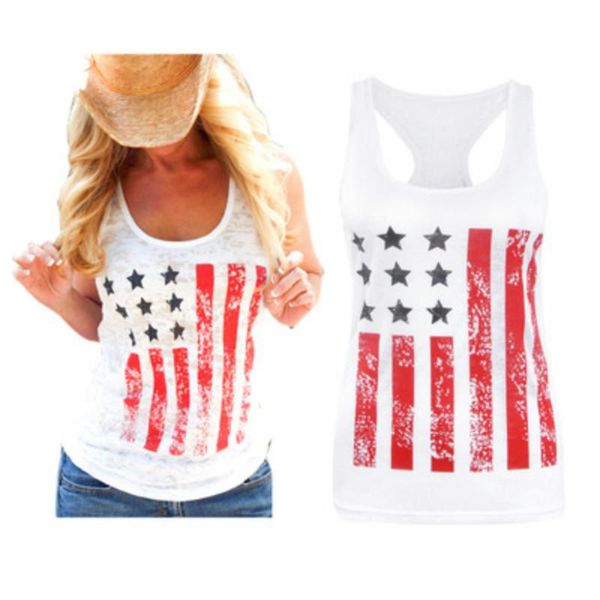 

women clothing casual united states national flag printed tank summer female sleeveless tees cotton tshirts cool s-xl, Black;white