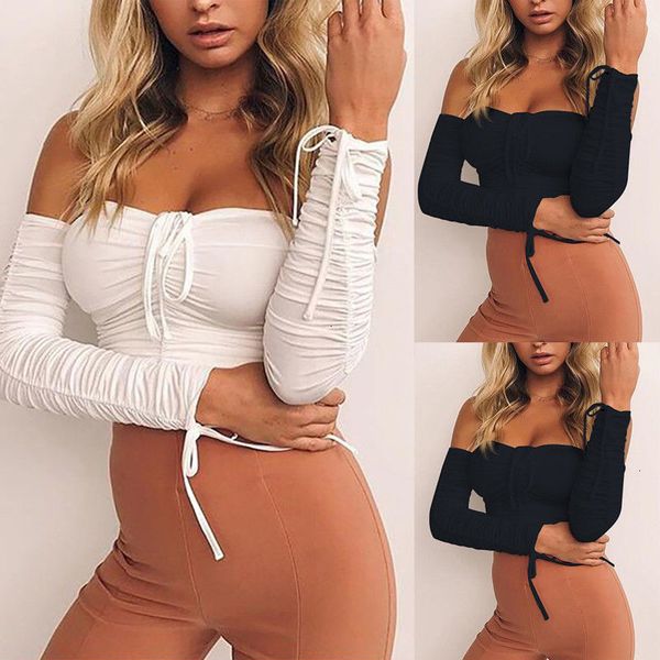 

tank tank fashion womens off shoulder bandage clubwear summer crop skinny ruched solid casual tee, White