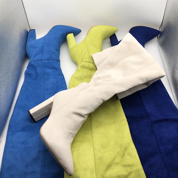 

mstacchi women faux suede over the knee high slouchy pointy toe chunky heel slouch long boots ladies winter heeled shoes t16, Black