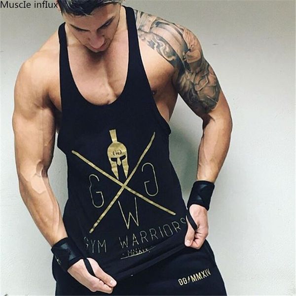 

men running vests tank gym fitness bodybuilding cotton sleeveless t-shirts male crossfit training workout undershirt sling, Black;blue