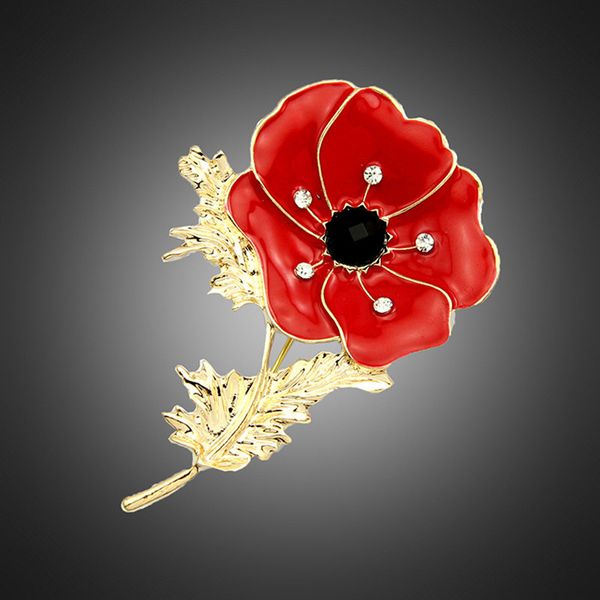 

Fa hion poppy cor age red oil painting flower rhine tone brooch pin collar for women gold tatement jewelry chri tma gift p