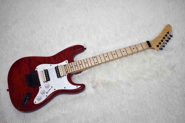 

factory custom red electric guitar with scalloped neck,clouds maple veneer,24 frets,maple fretboard,double rock bridge,can be customized