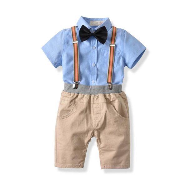 

boys gentleman suits summer shirts and overall pants 2pcs sets candy color western fashion children boys clothes, White