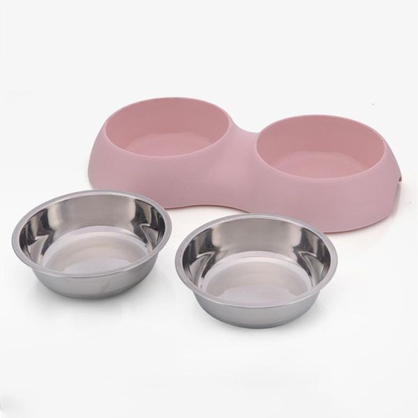 

creative portable round pet double bowl with anti-slip rubber base pet supplies