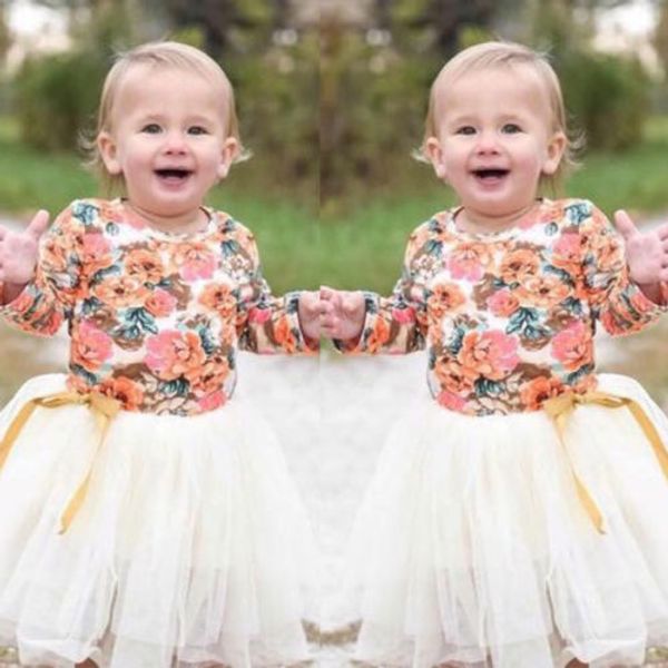 

2019 Kids Baby Girls Spring And Autumn Long Sleeve Cotton Dress Fashion Wedding Birthday Party Tutu Lace Floral Princess Dress