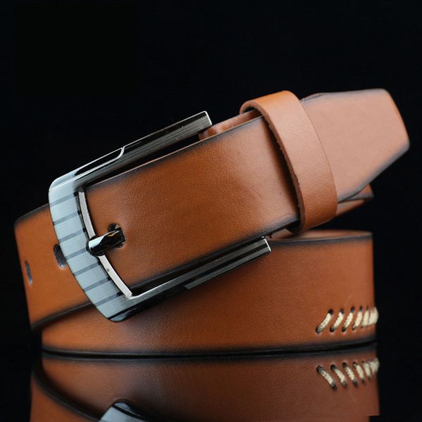 

kaweida 2020 new trend vintage men's genuine leather belt casual pin buckle street style student trouser belt ceinture homme, Black;brown