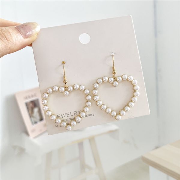 

dangle earrings for women fashion pearl long geometry heart tassel earrings sweet romantic girl jewelry, Silver