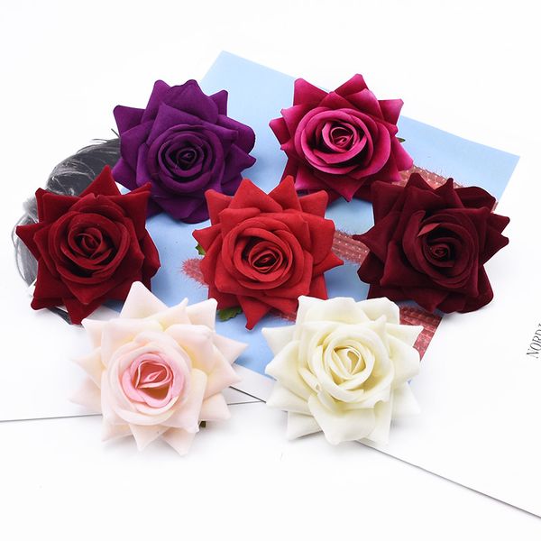 

5 pieces 7cm fake roses head bridal corsage wedding decorative flowers wall gifts candy box artificial flowers for scrapbooking