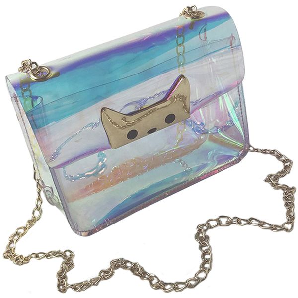 

lovely cat pattern pvc women for metal chain shoulder bag transparent bag