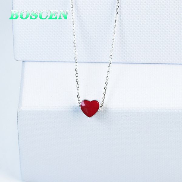 

boscen 925 sterling silver pendant necklace for womem girl birthday gift halo variable color red pink gem charm love heart