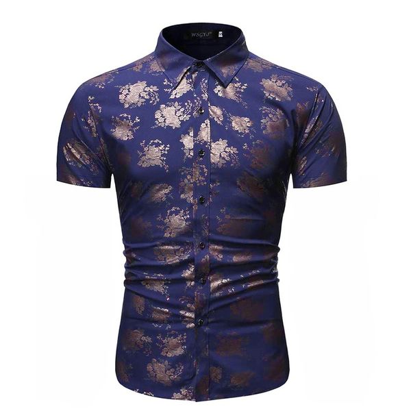 

2020 new men's floral printed shirts male summer slim fit casual shirt male short sleeve flower print business shirt, White;black