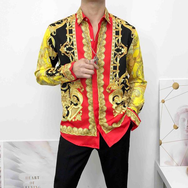 

european classic styleluxury 20ss= men business and leisure fashion shirts slim long sleeve shirt printing medusa crime, White;black