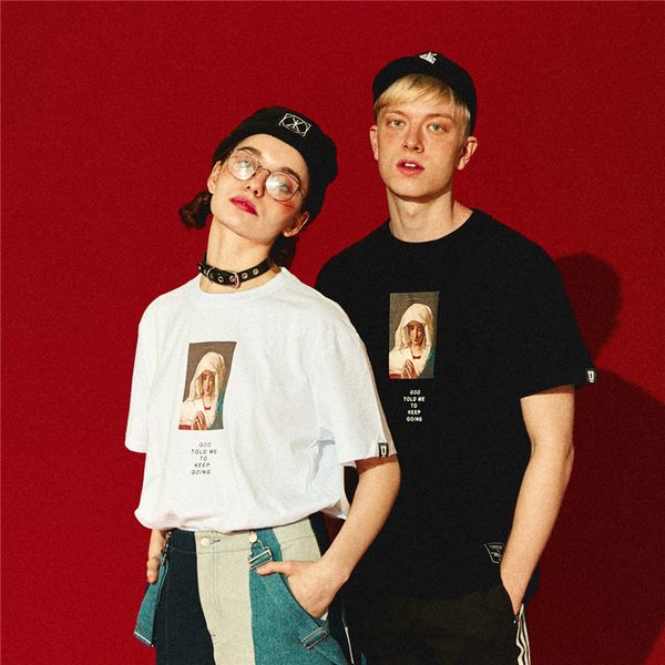 

septhydrogen марка мужские богородица отпечатано с коротким рукавом футболки summer casual cotton hip hop топы тис моды streetwear майки, White;black