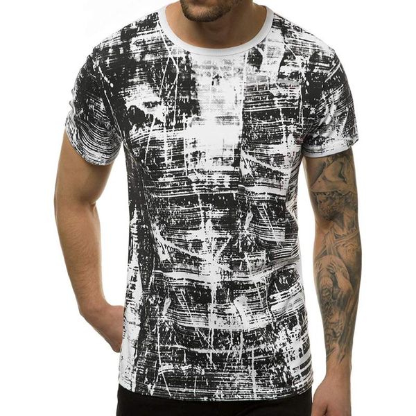 

men casual round neck t-shirt summer t-shirt short sleeve pullover print fashion breathable male clothes, White;black
