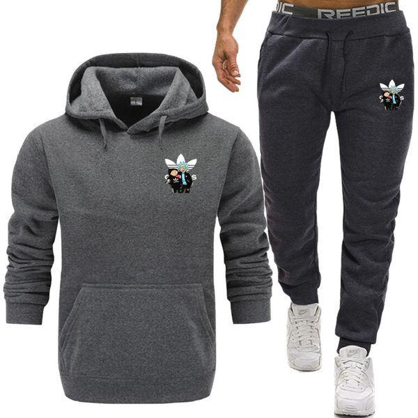 

men's sportswear set 2019 fall winter hoodie thickened men's casual wear sports 2 piece sweatshirt + sports pants set, Black;blue