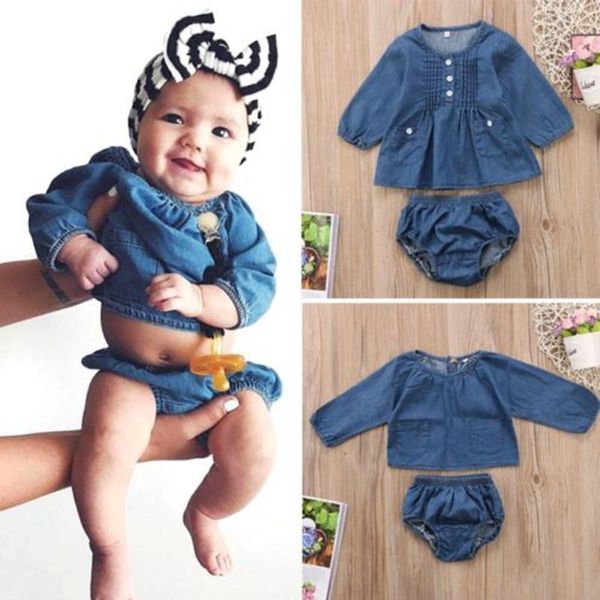 

2019 new fashion 2pcs baby girls blue long sleeve blouse dress shorts outfits clothes set 0-24m, Pink;blue