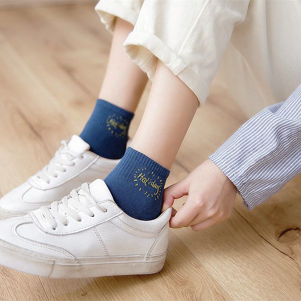 

cartoon funny socks women 100% cotton cute socks happy letter harajuku spring summer ladies white, Black;white