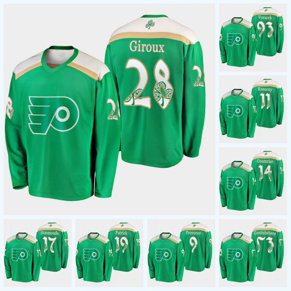 

Carter Hart Philadelphia Flyers 2019 St. Patrick's Day Claude Giroux Travis Konecny Gostisbehere Provorov Jakub Voracek Nolan Patrick Jersey