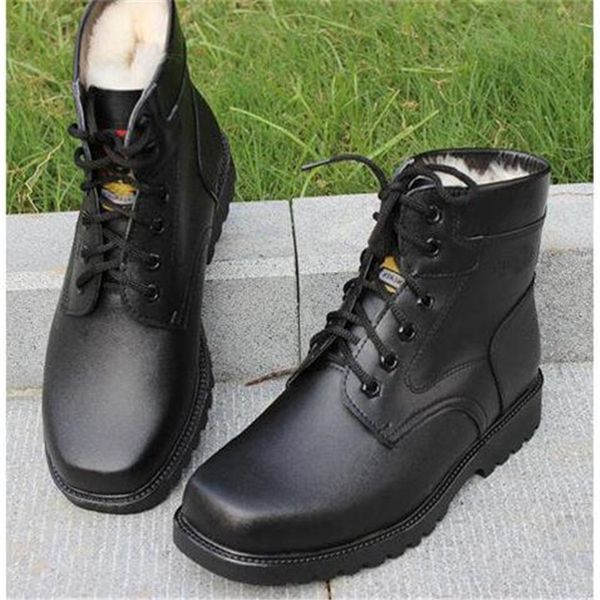 

brand natural wool snow boots men shoes winter military boots fashion vintage male motorcycle shoes high-cut men casual shoes, Black