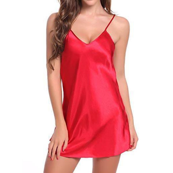 

v-neck dresses women night dress sleepwear sleeveless night gown bathrobe nightdress sleepwear female silky satin, Black;red