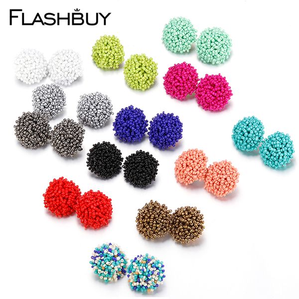 

flashbuy simple multicolor drop earrings for women bohemia handmade beaded ball earrings wedding accessories jewelry pendientes, Silver