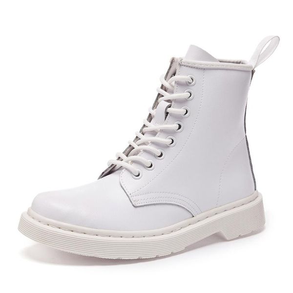 

2020 leather white boots women casual ankle for shoes woman lace up winter boot platform ladies snow botas zapatos de mujer bota, Black