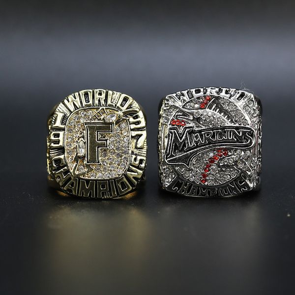 

2pcs / набор майами 1997 2003 marlin чемпионат мира бейсбол кольцо оптом бесплатная доставка, Golden;silver