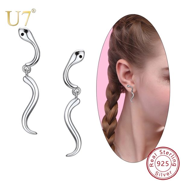 

u7 100% 925 sterling silver animal cute tiny snake design stud earrings gift for women girl kid lady ear studs brincos sc254, Golden;silver