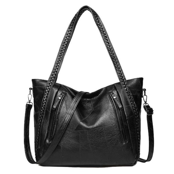 

fashion classic women shoulder bag soft pu leather handbag multi pockets solid color handle bags