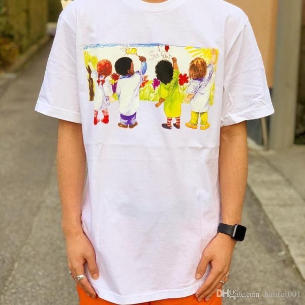 

коробка 19ss логотип детский футболка детский рисунок каракули с коротким рукавом граффити свободного покроя хип-хоп скейтборд улица летняя, White;black