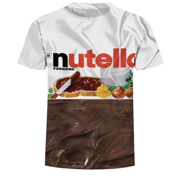 

новейшая мода nutella пародия весело реалистичные продукты питания шоколадный соус 3d печатные женщины / мужчины лето с коротким рукавом муж, White;black
