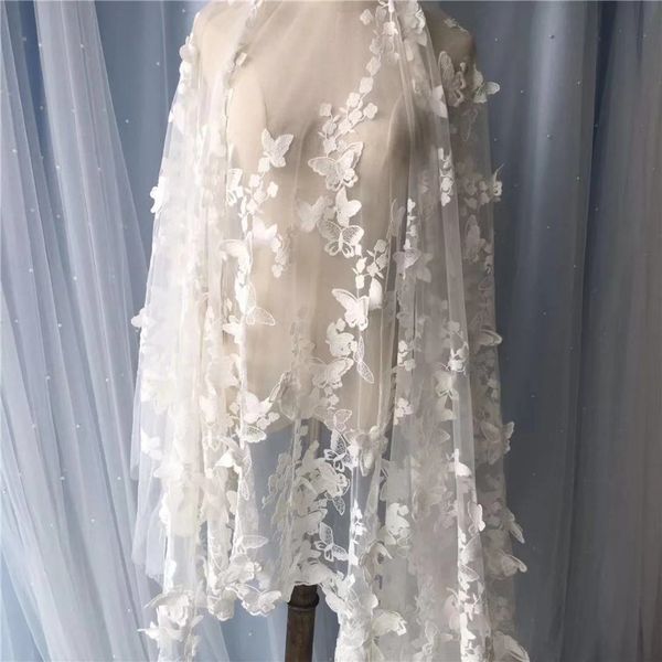 

white butterfly lace fabric wedding veiling lace mesh 3d embroidery floral, White;gold