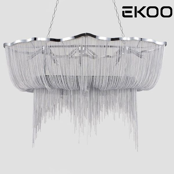 

ekoo modern silver aluminum tassel chain boat chandelier lighting luxury drop lamp living room dining room