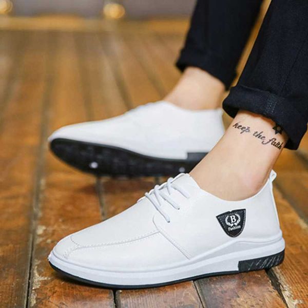 

fashion autumn winter new casual men's shoes solid color pu leather lace-up sneakers mens loafers leather designer shoes, Black