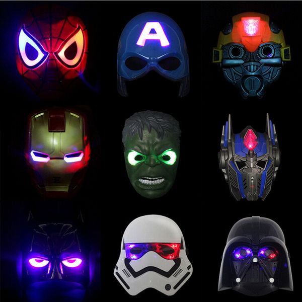 

new led cartoon movie masks superhero batman spider man captain america hulk iron man mask for kids adults party halloween birthday