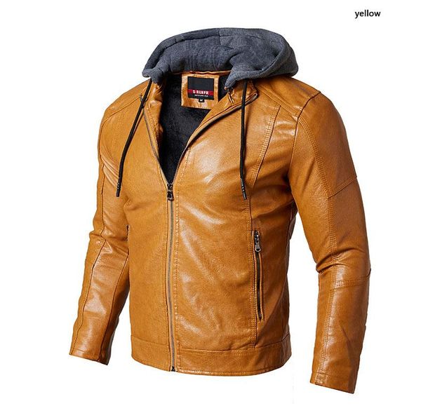 

2020 mens pu leather jacket designer long sleeve hooded loose teenager coats casual homme winter outerwear with zipper, Black