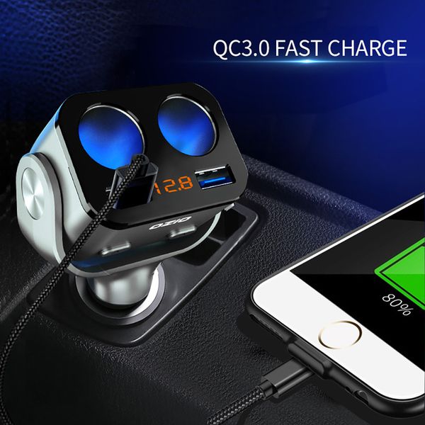 

car cigarette lighter socket splitter charger dual usb quick charge car led sockets power adapter plug auto interior accessories