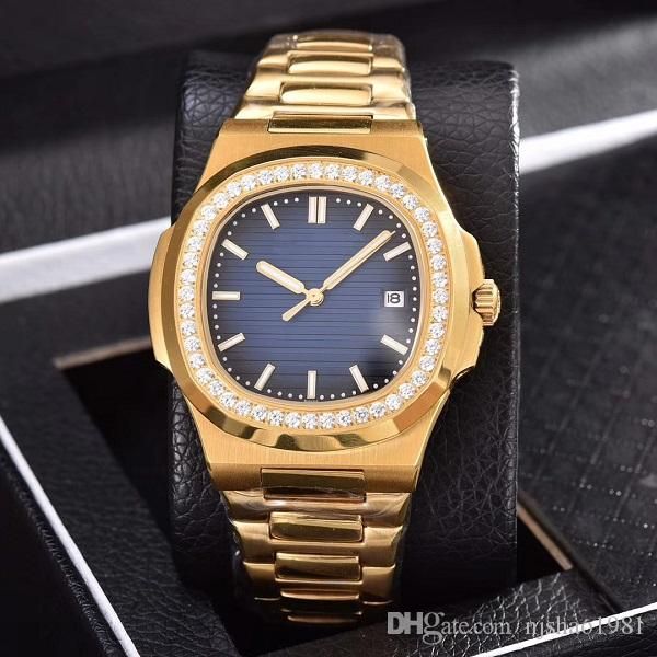 

gold luxury men's diamond gold 2813 watch automatic mechanical stainless steel strap nautilus mens watch blue dial wristwatches, Slivery;brown