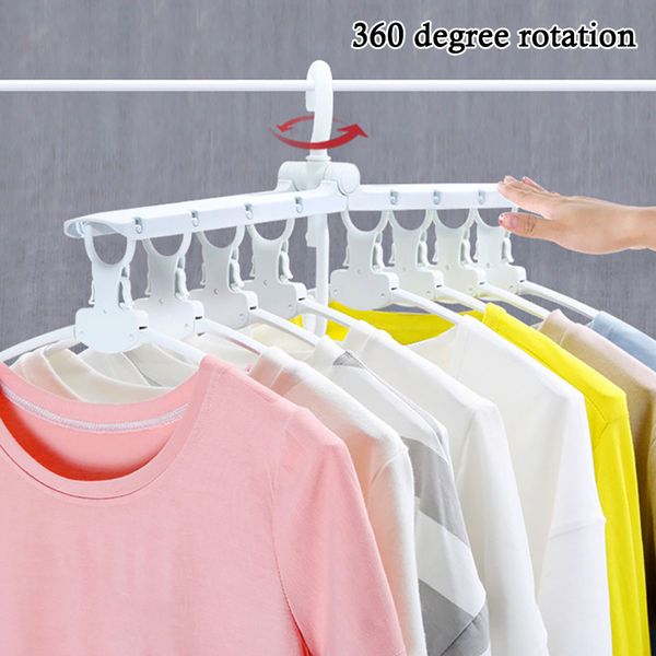 

folding eight magic hanger 360 degree rotation windproof drying rack multi-functional plastic hanger clothes pants storage rack airfoil
