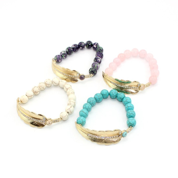 

classic style light yellow gold color feather connect many style quartz stone bracelet charm jewelry, Black
