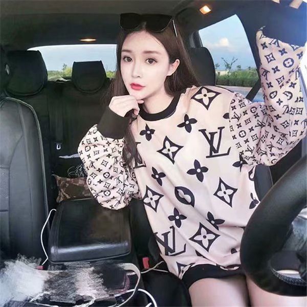 

east knittin wholesale 5ps/lot qn-68 new 2014 sport suit women ms. spring new round neck fleece sweater letters s m  xl, Black