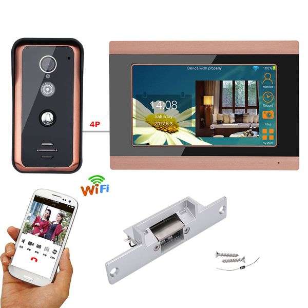 

7 inch wired wifi video door phone doorbell intercom entry system with electric strike lock night vision dhl