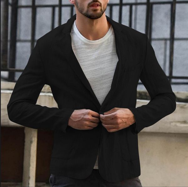 

mjartoria men slim fit linen blend blazers business suits solid color slim dress business suit long sleeve blazer jacket, White;black