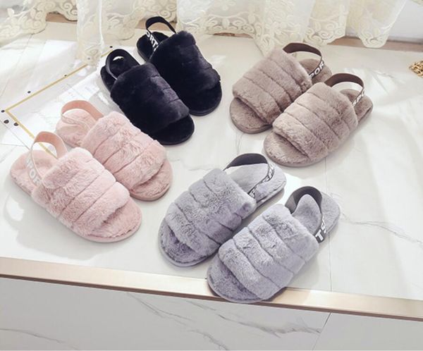 

женская fluff да слайд мода роскошные женщины дизайнер сандалии fluff да plain желтый pantoufle furry тапочки трусы слайды флип flopsdhl, Black