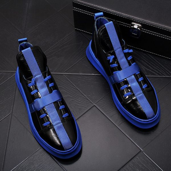 

errfc british new arrival mens casual shoes blue round toe flat platform trending leisure shoes for man hip hop zapatos silver, Black