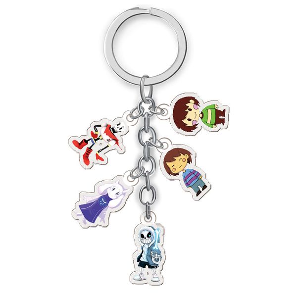 

5 in 1 game anime undertale keyrings acrylic cartoon figure sans skull skeleton car key holder chain pendants keyrings, Silver