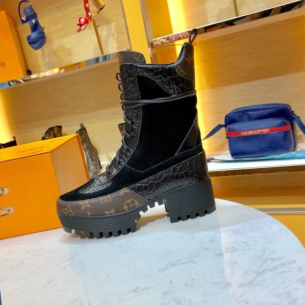 

fashion thick bottom shoes leather luxury lace-up ankle boots women's outdoor shoes martin bootss desert boots big size10, Black