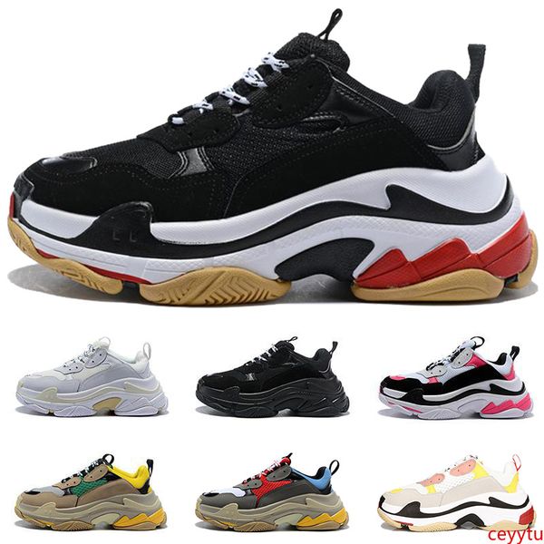 

triple s paris luxury designer shoes mens triple black white grey beige green yellow vintage women casual dad sneakers