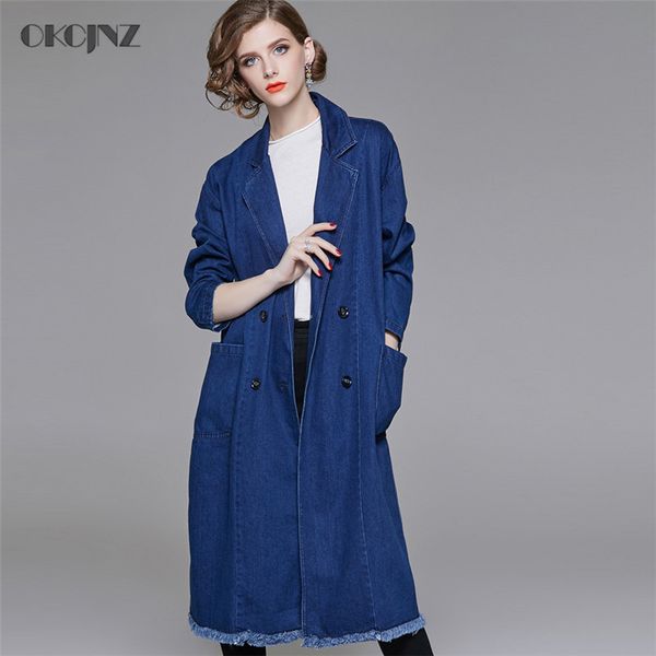 

temperament loose long sleeved lapel denim long trench coat autumn winter women fashion casual windbreaker yy268, Tan;black