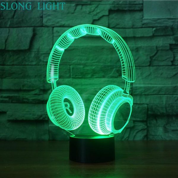 

3d lamp headset dj illlusion studio monitor hifi music earphone 3d night light headphone colorful desk lamp bedroom decoration